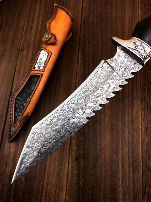 Wolf's Fang Damascus Fixed Blade Knife