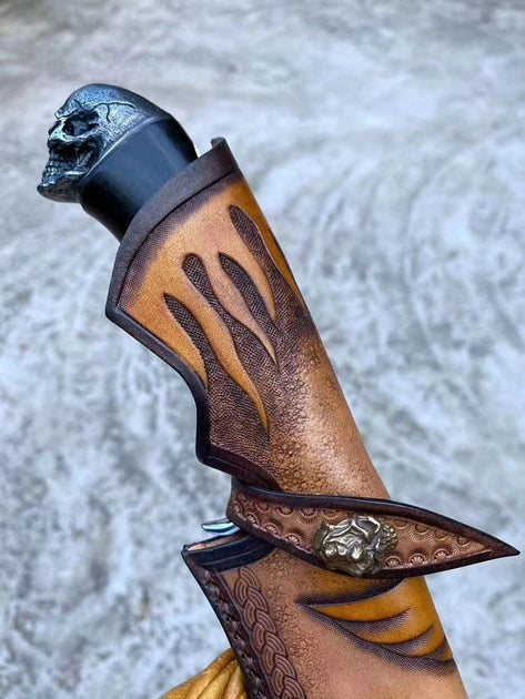 Goat Skull Handmade Damascus Steel Outdoor Knife – Pro Survivals