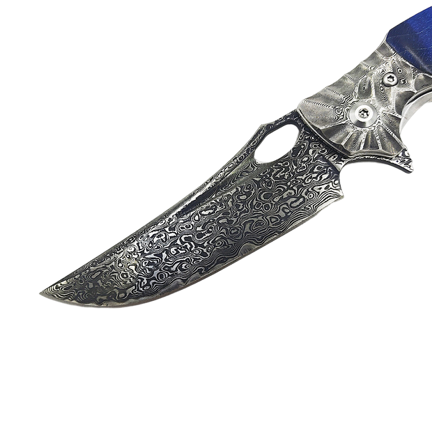 VG10 Damascus Steel Pocket Knife with Solidified Wood Handle