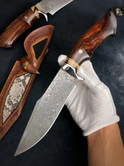 War Owl Damascus Steel Fixed Blade Knife