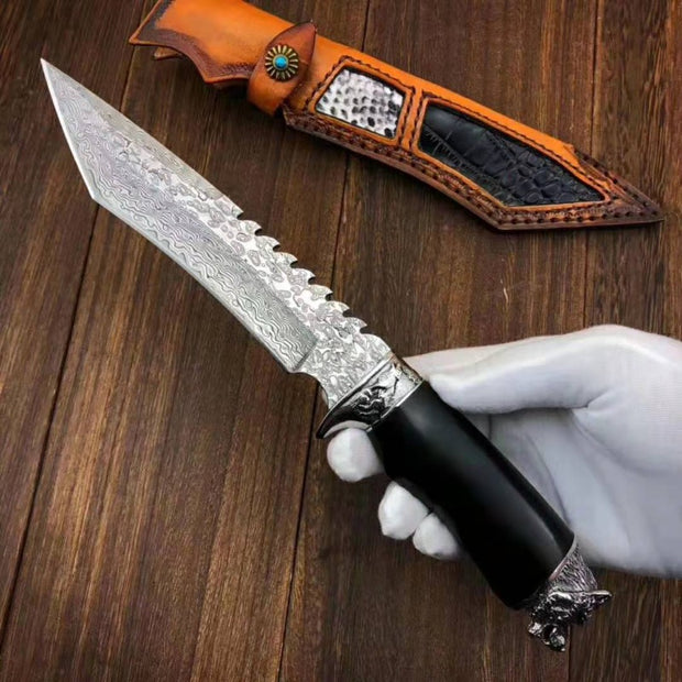 Wolf's Fang Damascus Fixed Blade Knife