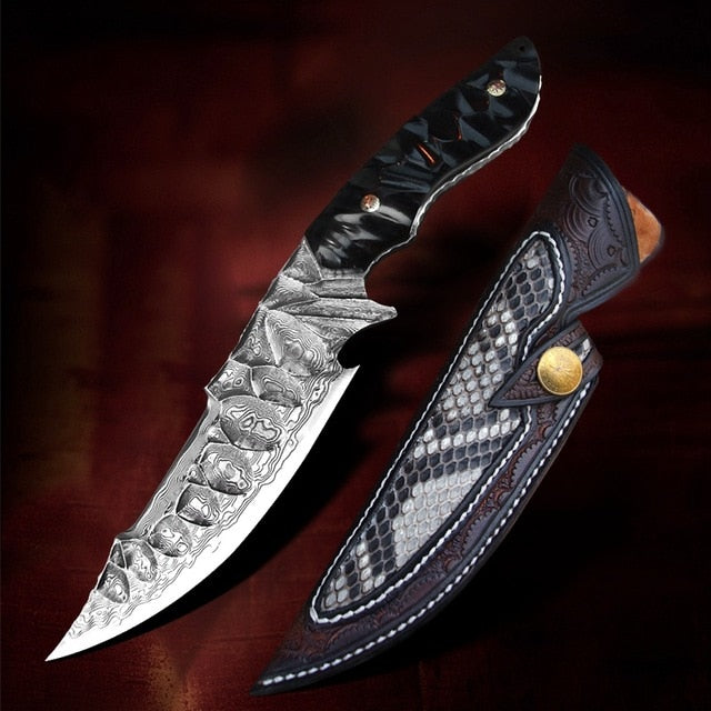 FIXED BLADE JAPANESE VG10 DAMASCUS STEEL HUNTING KNIFE TACTICAL