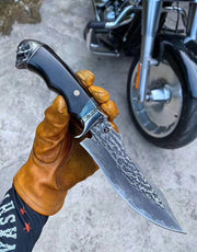 Skull Head Handmade Damascus Steel Outdoor Knife