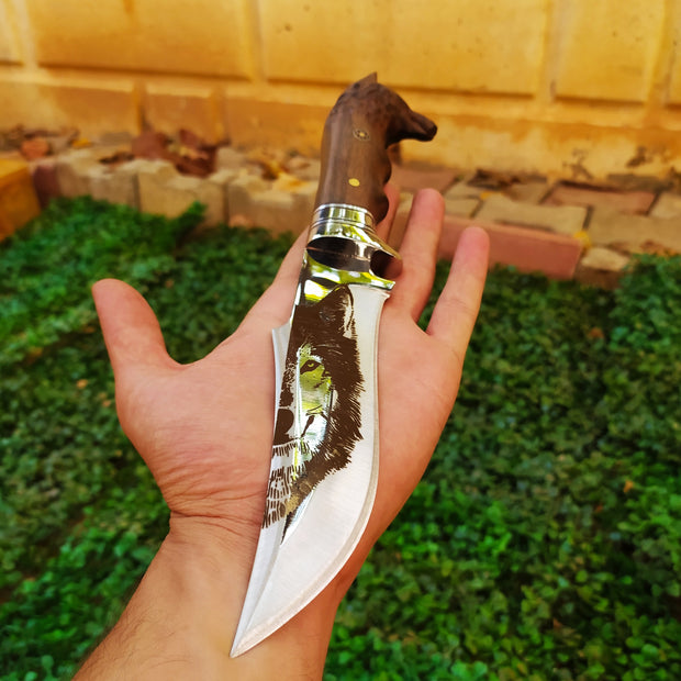 Handmade Wolf Print Fixed Blade Knife