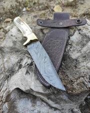 Handmade German Damascus Steel Knife with Antler Handle