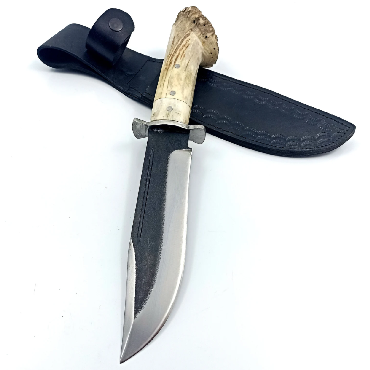 STAG HORN HANDLE, GUT HOOK 11 CM STAINLESS STEEL FIXED BLADE
